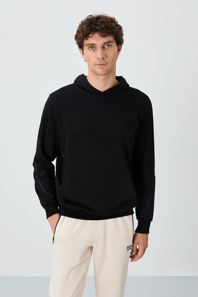 Tommylife Wholesale Ulrich Hooded Comfort Fit Basic Men's Sweatshirt 88311 Black - Thumbnail