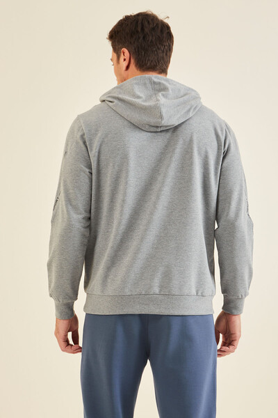 Tommylife Wholesale Ulrich Hooded Comfort Fit Basic Men's Sweatshirt 88311 Gray Melange - Thumbnail