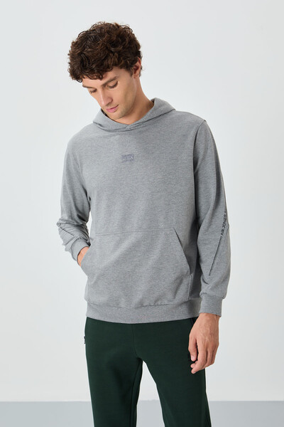 Tommylife Wholesale Ulrich Hooded Comfort Fit Basic Men's Sweatshirt 88311 Gray Melange - Thumbnail