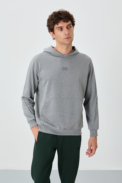 Tommylife Wholesale Ulrich Hooded Comfort Fit Basic Men's Sweatshirt 88311 Gray Melange - Thumbnail