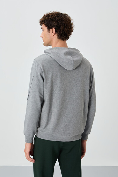 Tommylife Wholesale Ulrich Hooded Comfort Fit Basic Men's Sweatshirt 88311 Gray Melange - Thumbnail