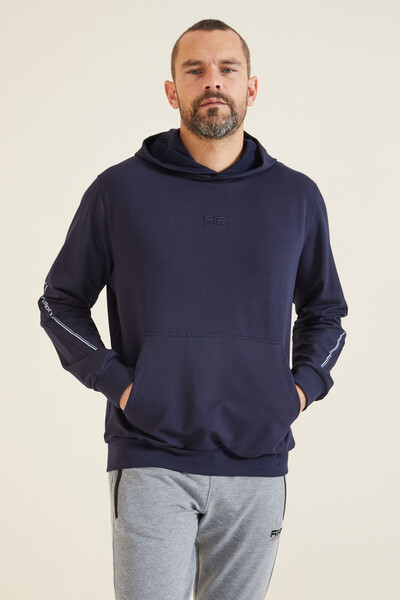 Tommylife Wholesale Ulrich Hooded Comfort Fit Basic Men's Sweatshirt 88311 Indigo - Thumbnail