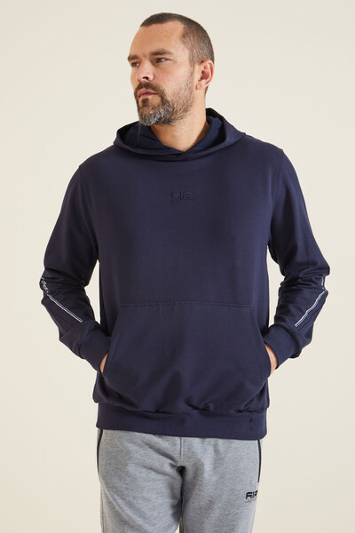 Tommylife Wholesale Ulrich Hooded Comfort Fit Basic Men's Sweatshirt 88311 Indigo - Thumbnail