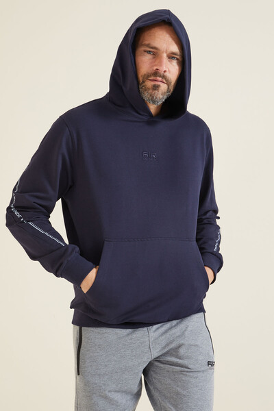 Tommylife Wholesale Ulrich Hooded Comfort Fit Basic Men's Sweatshirt 88311 Indigo - Thumbnail