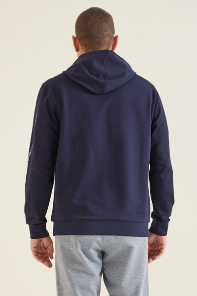 Tommylife Wholesale Ulrich Hooded Comfort Fit Basic Men's Sweatshirt 88311 Indigo - Thumbnail