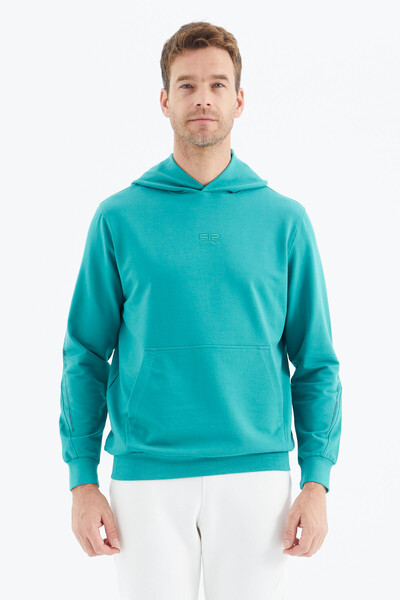 Tommylife Wholesale Ulrich Hooded Comfort Fit Basic Men's Sweatshirt 88311 Sea Green - Thumbnail