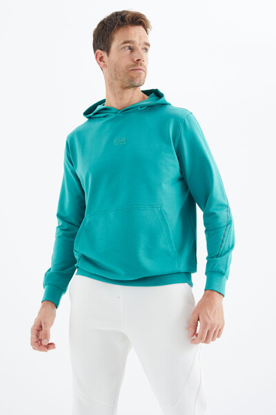 Tommylife Wholesale Ulrich Hooded Comfort Fit Basic Men's Sweatshirt 88311 Sea Green - Thumbnail