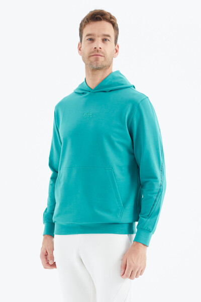 Tommylife Wholesale Ulrich Hooded Comfort Fit Basic Men's Sweatshirt 88311 Sea Green - Thumbnail