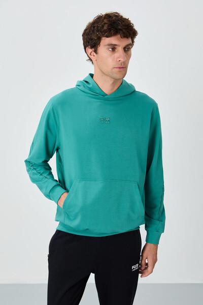 Tommylife Wholesale Ulrich Hooded Comfort Fit Basic Men's Sweatshirt 88311 Sea Green - Thumbnail