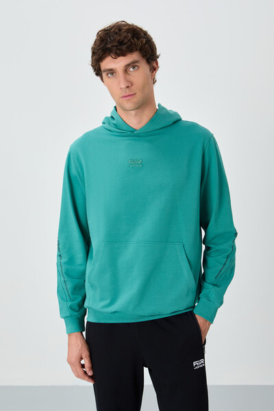 Tommylife Wholesale Ulrich Hooded Comfort Fit Basic Men's Sweatshirt 88311 Sea Green - Thumbnail