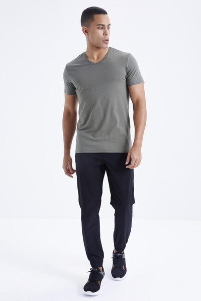 Tommylife Wholesale V Neck Standard Fit Basic Men's T-Shirt 87912 Almond Green - Thumbnail