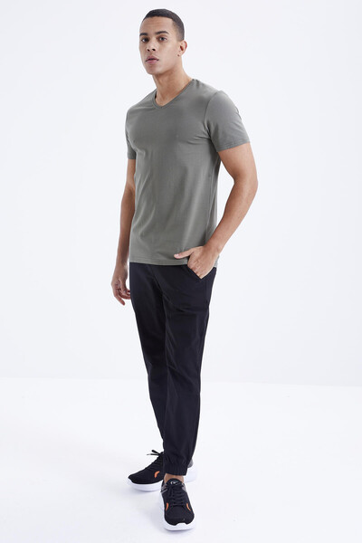 Tommylife Wholesale V Neck Standard Fit Basic Men's T-Shirt 87912 Almond Green - Thumbnail