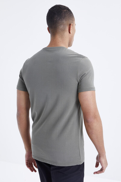 Tommylife Wholesale V Neck Standard Fit Basic Men's T-Shirt 87912 Almond Green - Thumbnail