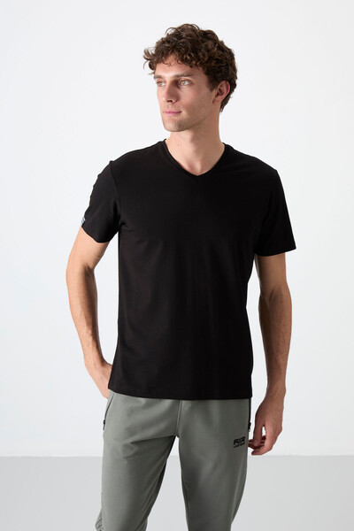 Tommylife Wholesale V Neck Standard Fit Basic Men's T-Shirt 87912 Black - Thumbnail