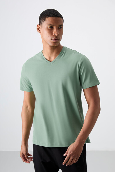 Tommylife Wholesale V Neck Standard Fit Basic Men's T-Shirt 87912 Cactus - Thumbnail