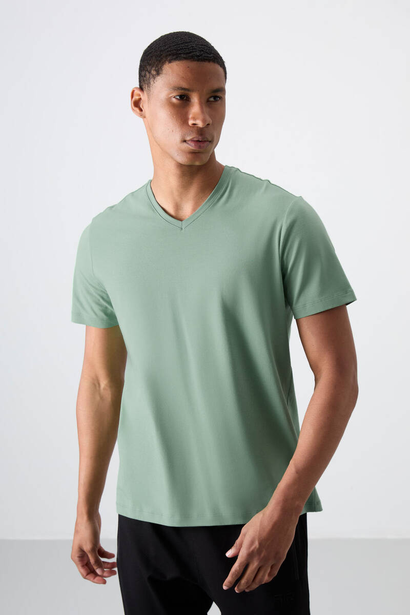TOMMYLIFE - Tommylife Wholesale V Neck Standard Fit Basic Men's T-Shirt 87912 Cactus