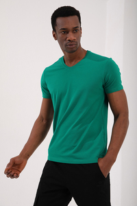 Tommylife Wholesale V Neck Standard Fit Basic Men's T-Shirt 87912 Dark Green - Thumbnail