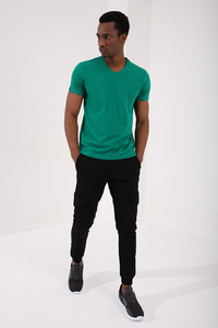 Tommylife Wholesale V Neck Standard Fit Basic Men's T-Shirt 87912 Dark Green - Thumbnail