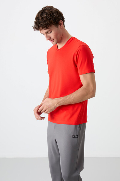 Tommylife Wholesale V Neck Standard Fit Basic Men's T-Shirt 87912 Fiesta - Thumbnail