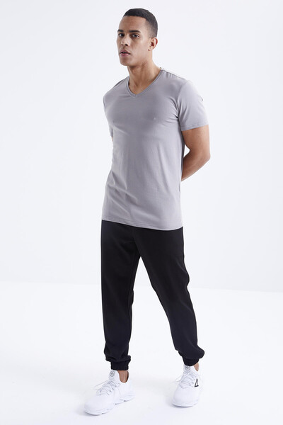 Tommylife Wholesale V Neck Standard Fit Basic Men's T-Shirt 87912 Gray - Thumbnail