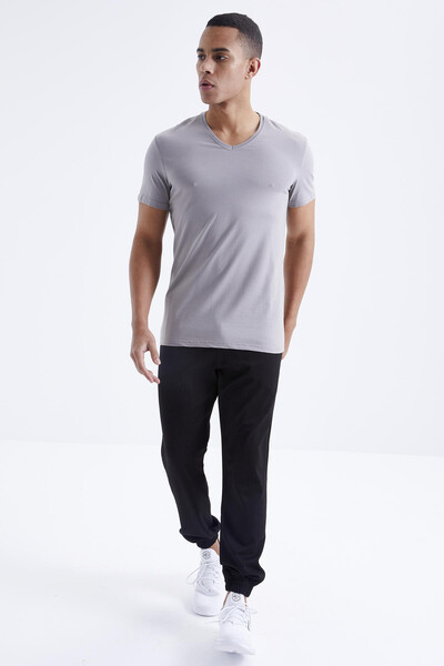 Tommylife Wholesale V Neck Standard Fit Basic Men's T-Shirt 87912 Gray - Thumbnail