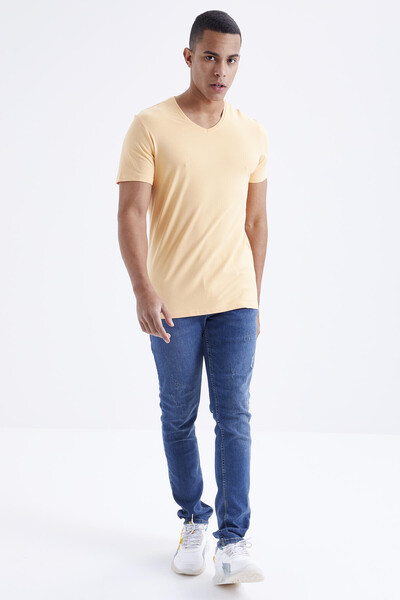 Tommylife Wholesale V Neck Standard Fit Basic Men's T-Shirt 87912 Melon - Thumbnail