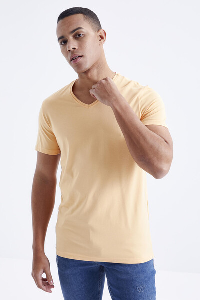 Tommylife Wholesale V Neck Standard Fit Basic Men's T-Shirt 87912 Melon - Thumbnail