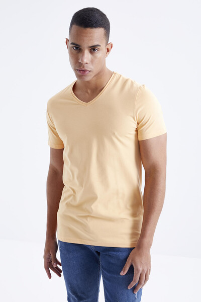 Tommylife Wholesale V Neck Standard Fit Basic Men's T-Shirt 87912 Melon - Thumbnail