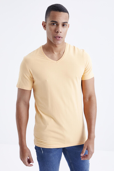 Tommylife Wholesale V Neck Standard Fit Basic Men's T-Shirt 87912 Melon - Thumbnail