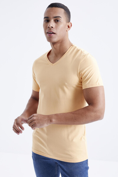 Tommylife Wholesale V Neck Standard Fit Basic Men's T-Shirt 87912 Melon - Thumbnail