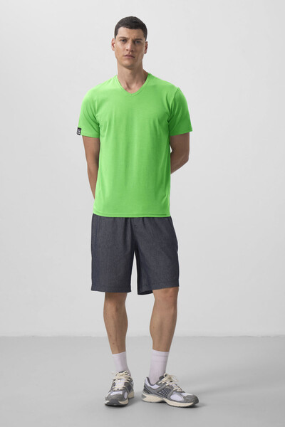 Tommylife Wholesale V Neck Standard Fit Basic Men's T-Shirt 87912 Neon Green - Thumbnail