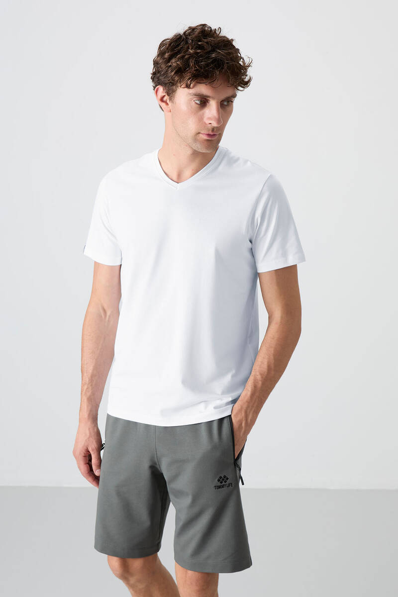 TOMMYLIFE - Tommylife Wholesale V Neck Standard Fit Basic Men's T-Shirt 87912 White