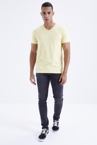 Tommylife Wholesale V Neck Standard Fit Basic Men's T-Shirt 87912 Yellow - Thumbnail