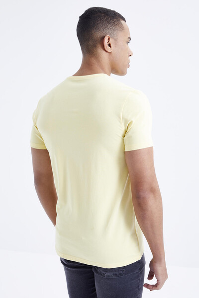 Tommylife Wholesale V Neck Standard Fit Basic Men's T-Shirt 87912 Yellow - Thumbnail