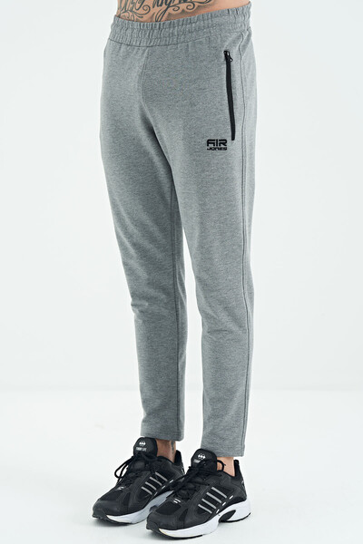 Tommylife Wholesale Victor Standard Fit Skinny Leg Men's Sweatpants 84911 Gray Melange - Thumbnail