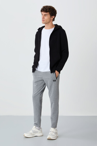 Tommylife Wholesale Victor Standard Fit Skinny Leg Men's Sweatpants 84911 Gray Melange - Thumbnail