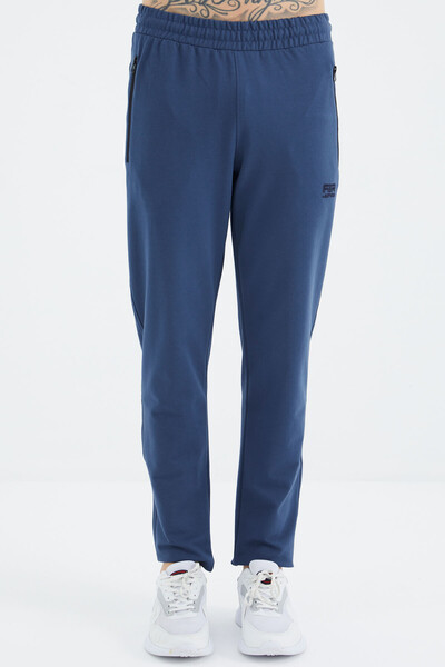 Tommylife Wholesale Victor Standard Fit Skinny Leg Men's Sweatpants 84911 Petrol Blue - Thumbnail