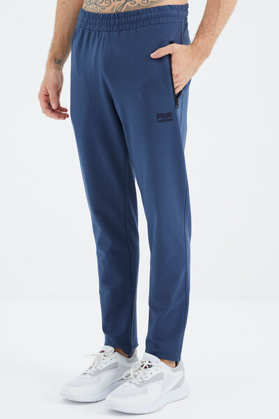 Tommylife Wholesale Victor Standard Fit Skinny Leg Men's Sweatpants 84911 Petrol Blue - Thumbnail