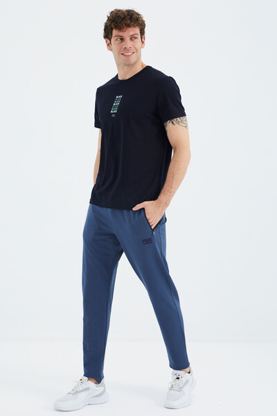 Tommylife Wholesale Victor Standard Fit Skinny Leg Men's Sweatpants 84911 Petrol Blue - Thumbnail