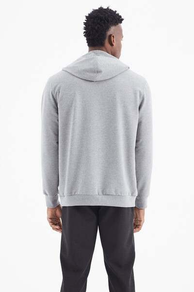 Tommylife Wholesale Vincent Hooded Standard Fit Men's Sweatshirt 88308 Gray Melange - Thumbnail