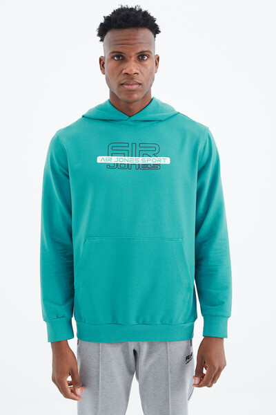 Tommylife Wholesale Vincent Hooded Standard Fit Men's Sweatshirt 88308 Sea Green - Thumbnail