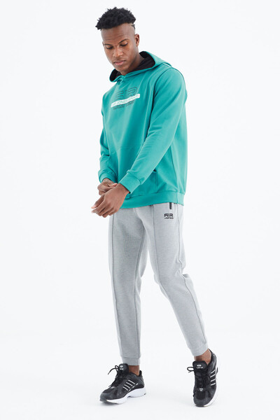 Tommylife Wholesale Vincent Hooded Standard Fit Men's Sweatshirt 88308 Sea Green - Thumbnail