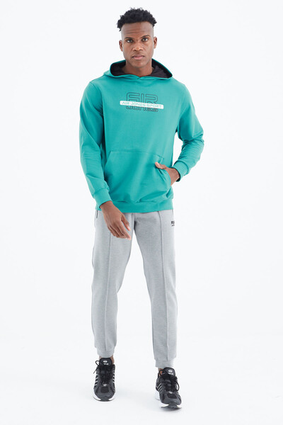 Tommylife Wholesale Vincent Hooded Standard Fit Men's Sweatshirt 88308 Sea Green - Thumbnail