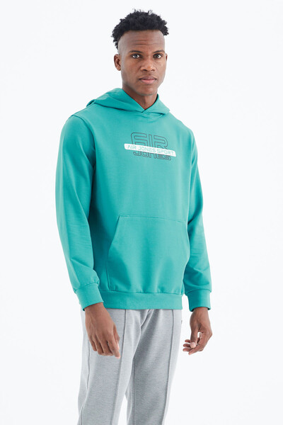 Tommylife Wholesale Vincent Hooded Standard Fit Men's Sweatshirt 88308 Sea Green - Thumbnail