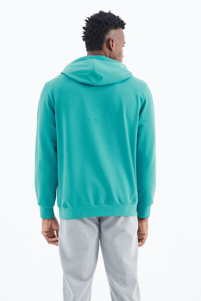 Tommylife Wholesale Vincent Hooded Standard Fit Men's Sweatshirt 88308 Sea Green - Thumbnail