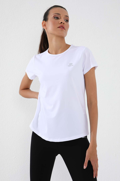 Tommylife Wholesale White Basic Short Sleeve Bike Collar Women's T-shirt - 97144 - Thumbnail