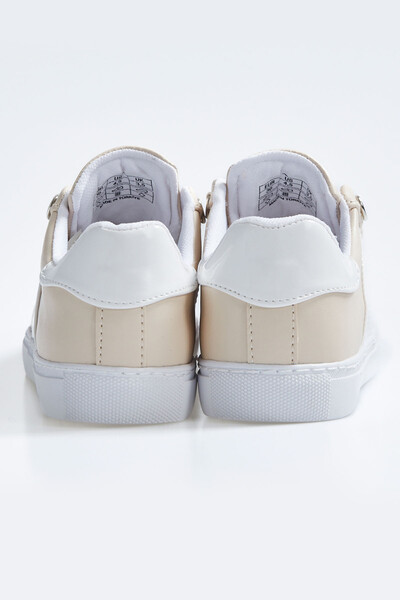 Tommylife Wholesale White - Beige Lace Up Faux Leather Women's Sneakers - 89202 - Thumbnail