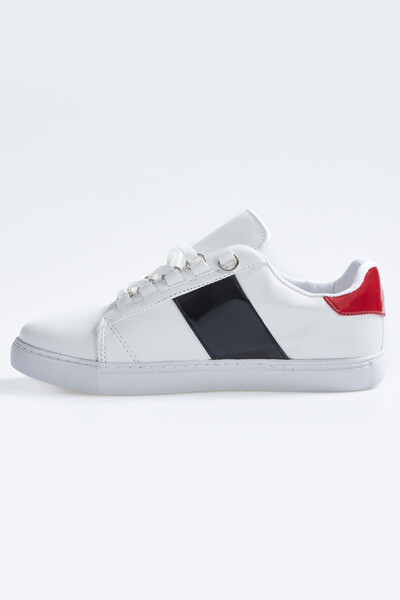 Tommylife Wholesale White - Black Lace Up Faux Leather Women's Sneakers - 89202 - Thumbnail