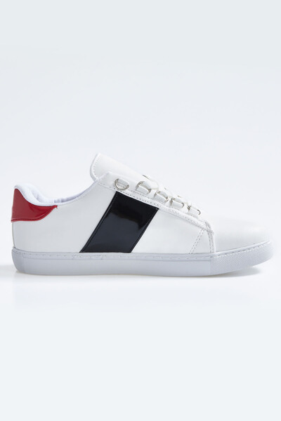 Tommylife Wholesale White - Black Lace Up Faux Leather Women's Sneakers - 89202 - Thumbnail