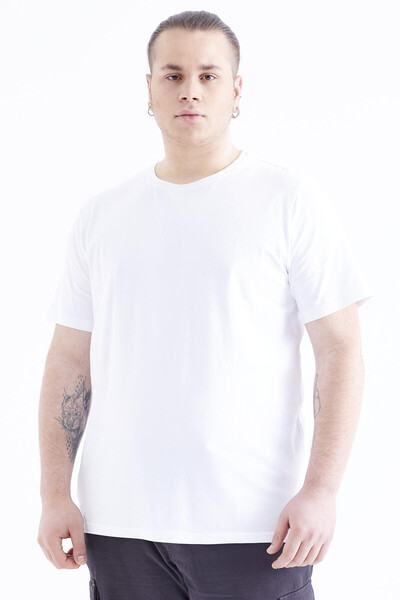 Tommylife Wholesale White Crew Neck Large Size Men's T-Shirt - 88072 - Thumbnail